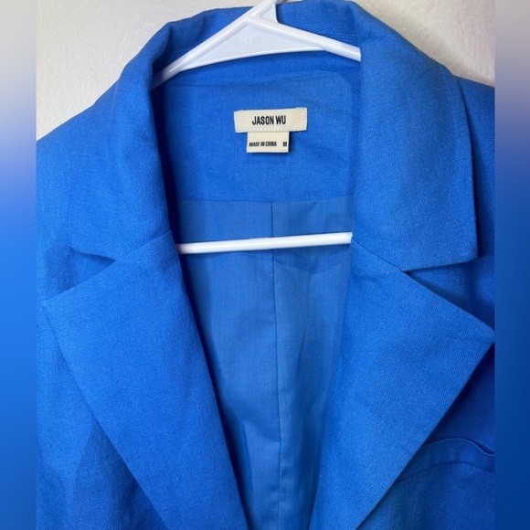 Jason Wu Womens Blue Linen Cropped Blazer Jacket Braided Trim Size Medium‎ - Picture 5 of 10